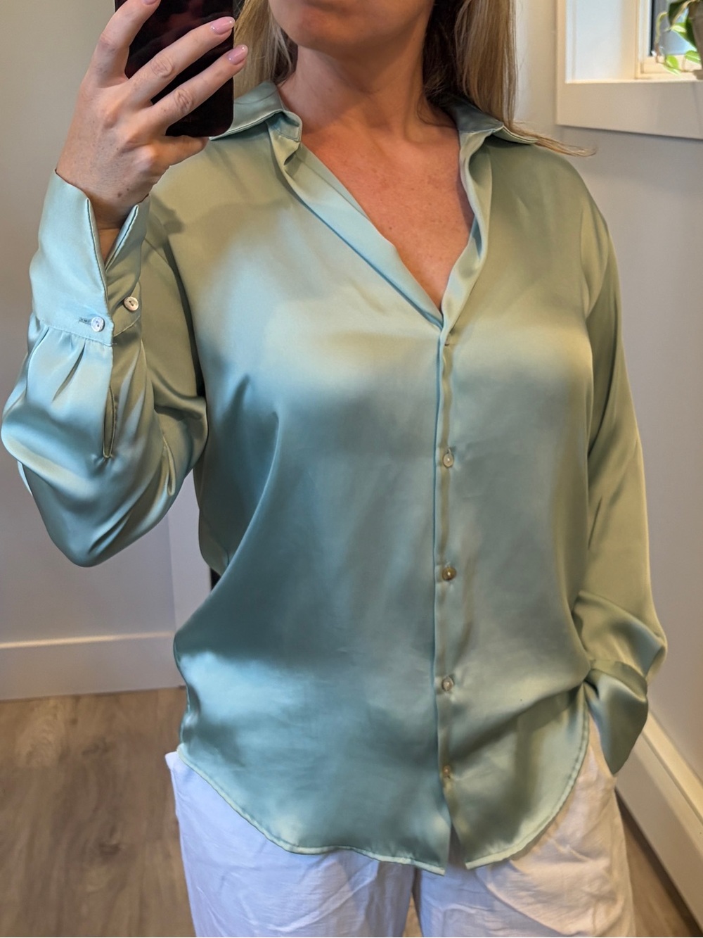 Zara Silky Blouse in Sage Green